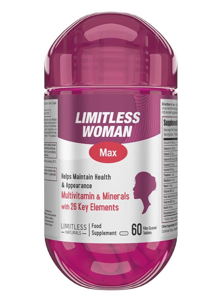 فيتامينات ومعادن متعددة للنساء، 60 قرصًا، تدعم الطاقة والجمال والمناعة وصحة العظام، 26 عنصرًا غذائيًا أساسيًا